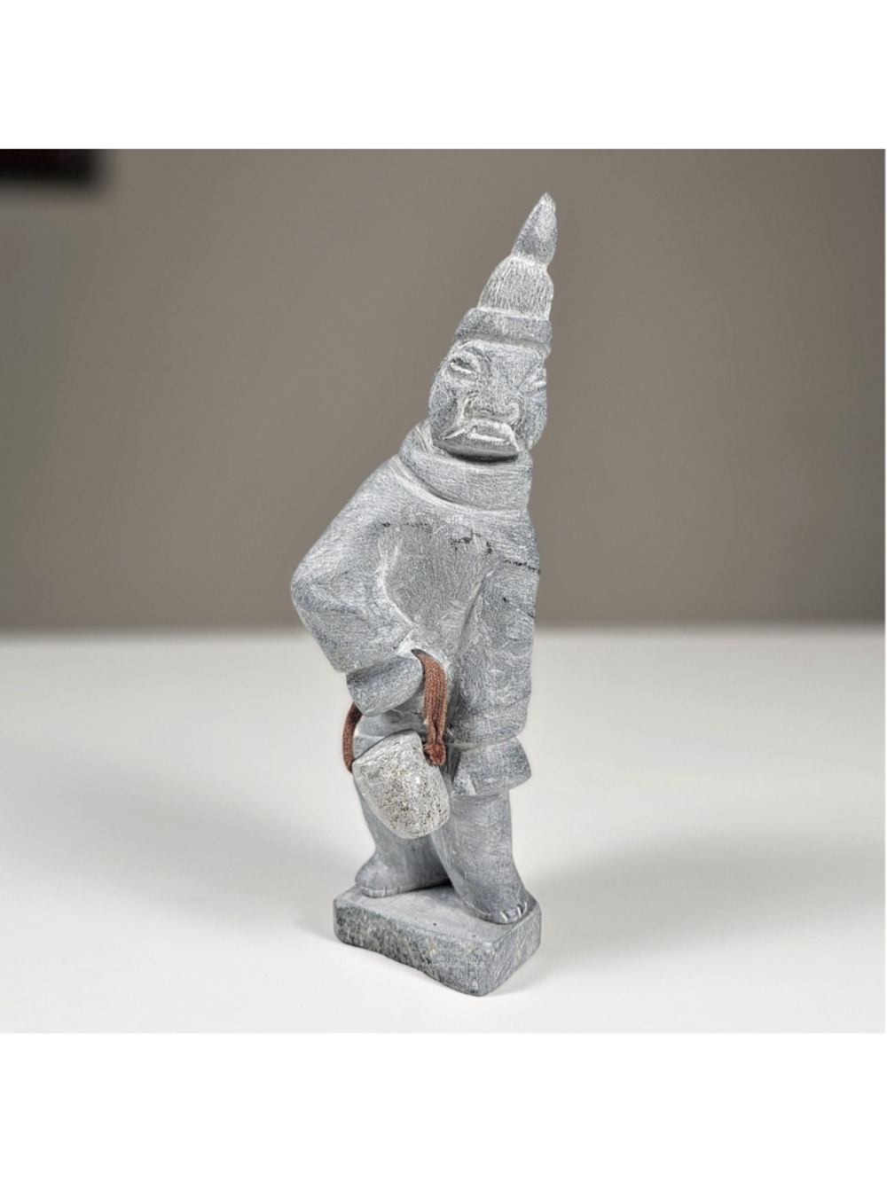 Vintage Inuit Soapstone Carving 6.75" Hunter Sculpture Signed KT Canada Art